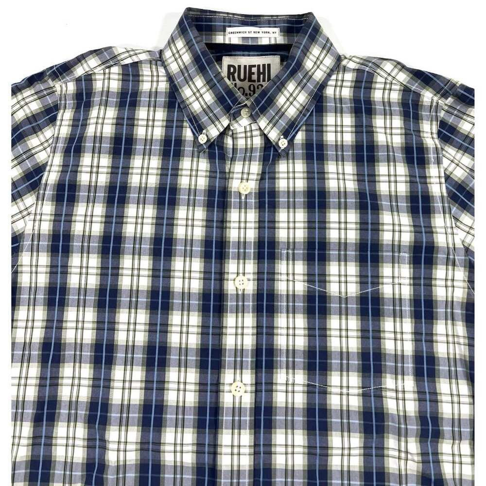 Ruehl 925 Greenwich NYC Shirt Mens Large Blue Green Plaid Abercrombie Fitch A&F